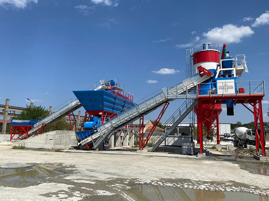 Concrete Batching Plants, S100 Twn Stationary Concrete Batching Plants, meka, mixer, Mixer Feeding Belt Conveyor, Cement Silo, Concrete Mixer, Aggregate Hopper